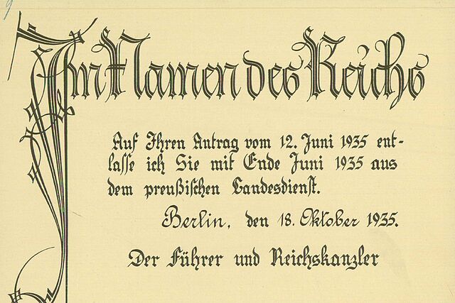 Certificate of dismissal for Prof. Dr Albert Eckstein